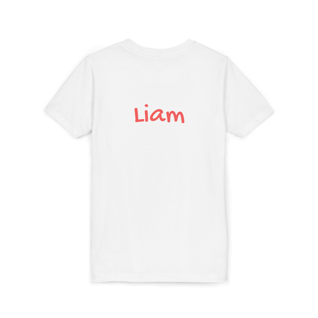 Back of personalized first day in grade kids t-shirt showing customizable name print