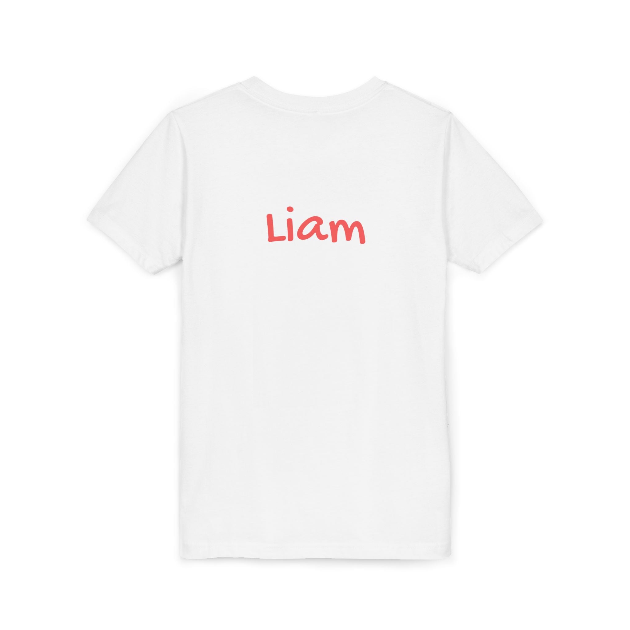 Back of personalized first day in grade kids t-shirt showing customizable name print