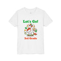 Skateboarding sunglasses duck design reading Let's Go Grade, with personalized name, on white kids t-shirt