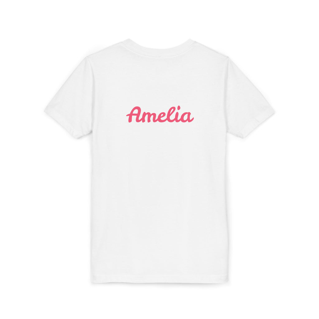 Back of personalized ready to bloom in grade kids t-shirt showing customizable name print