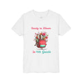 Blooming red backpack design reading Ready to Bloom in Grade on white kids t-shirt